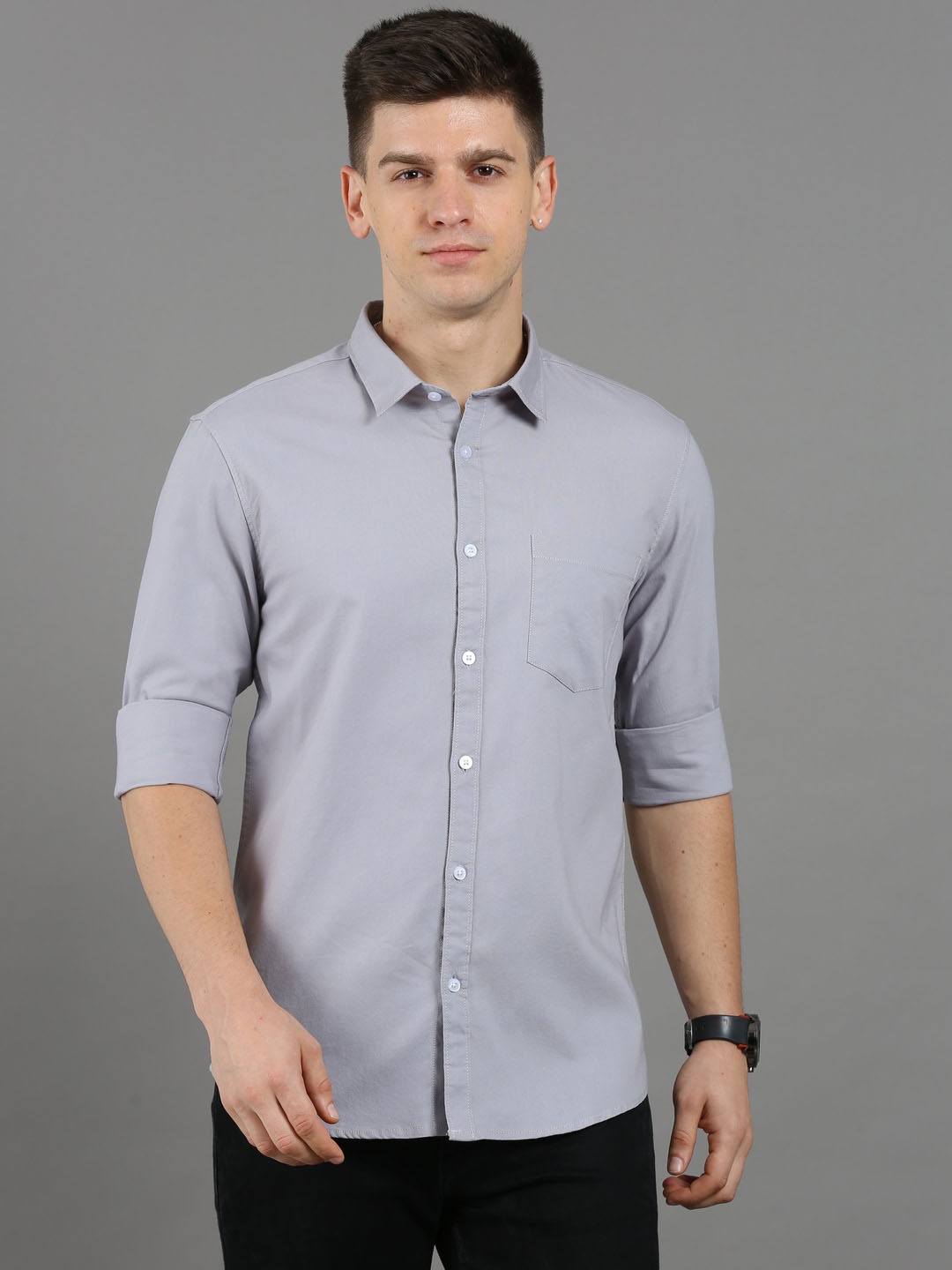 

Bought First Classic Regular Fit Opaque Cotton Casual Shirt, Grey melange