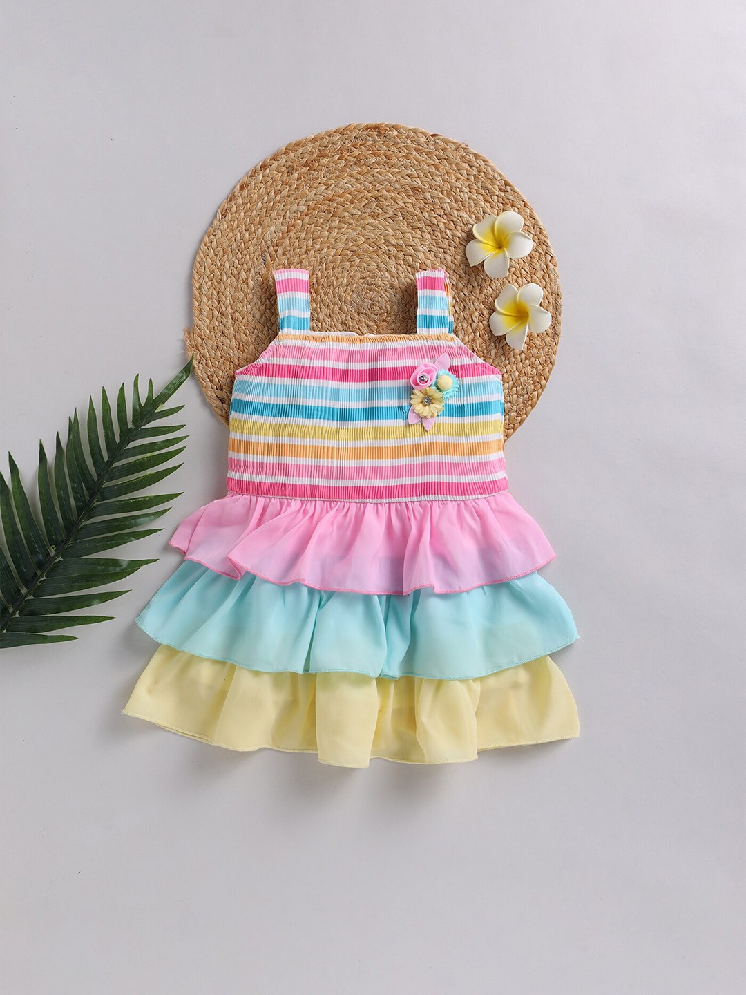 

Toonyport Girls Striped Fit & Flare Dress, Pink