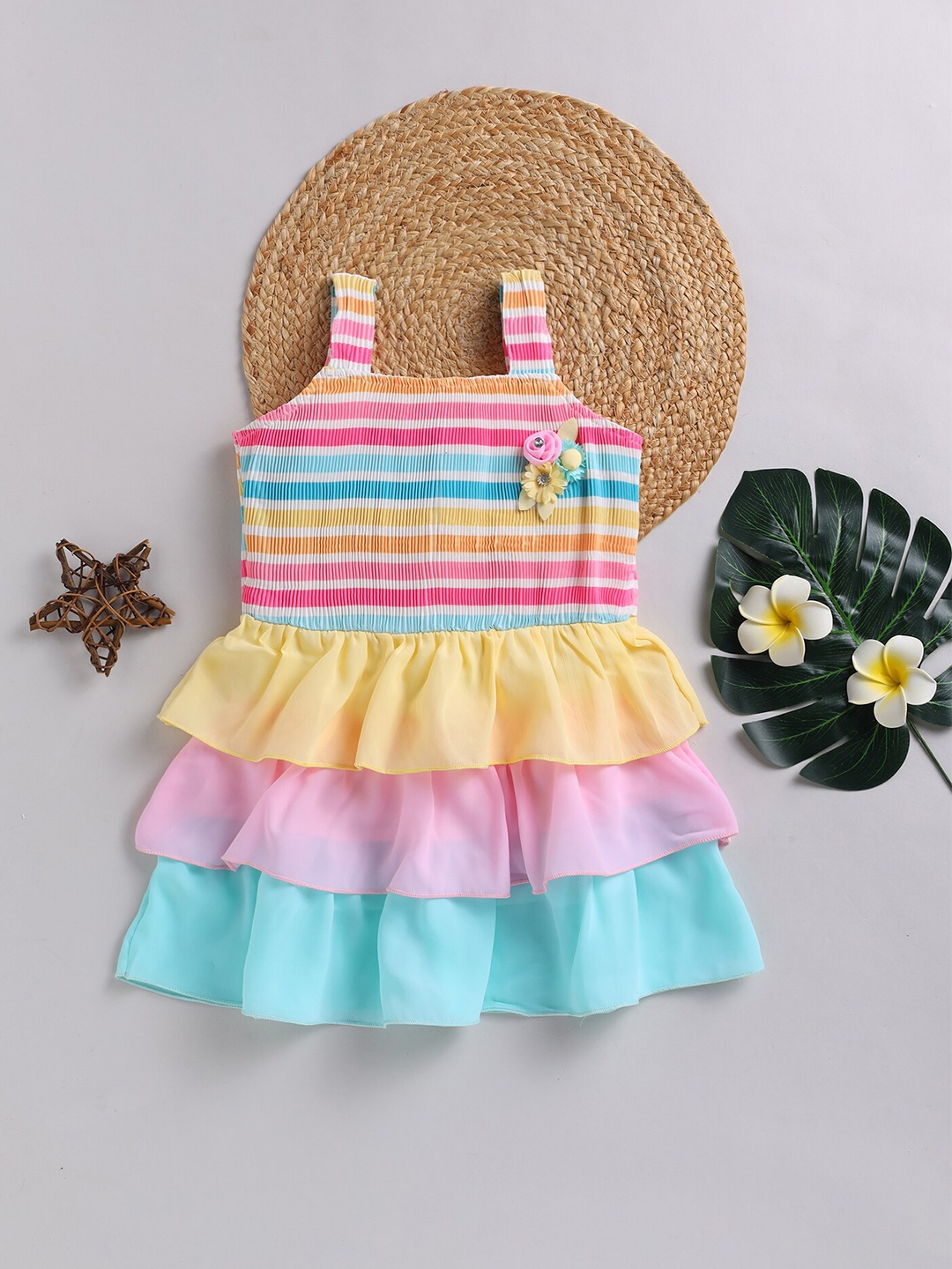 

Toonyport Girls Striped Fit & Flare Dress, Blue