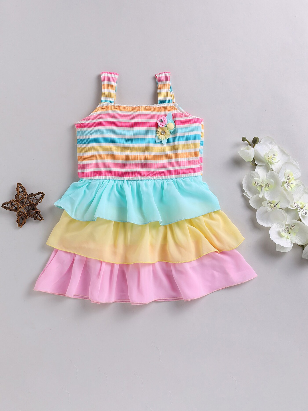 

Toonyport Girls Striped Fit & Flare Dress, Blue