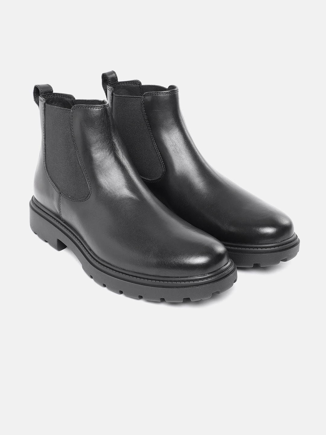 

Geox Men Solid Leather Chelsea Boots, Black