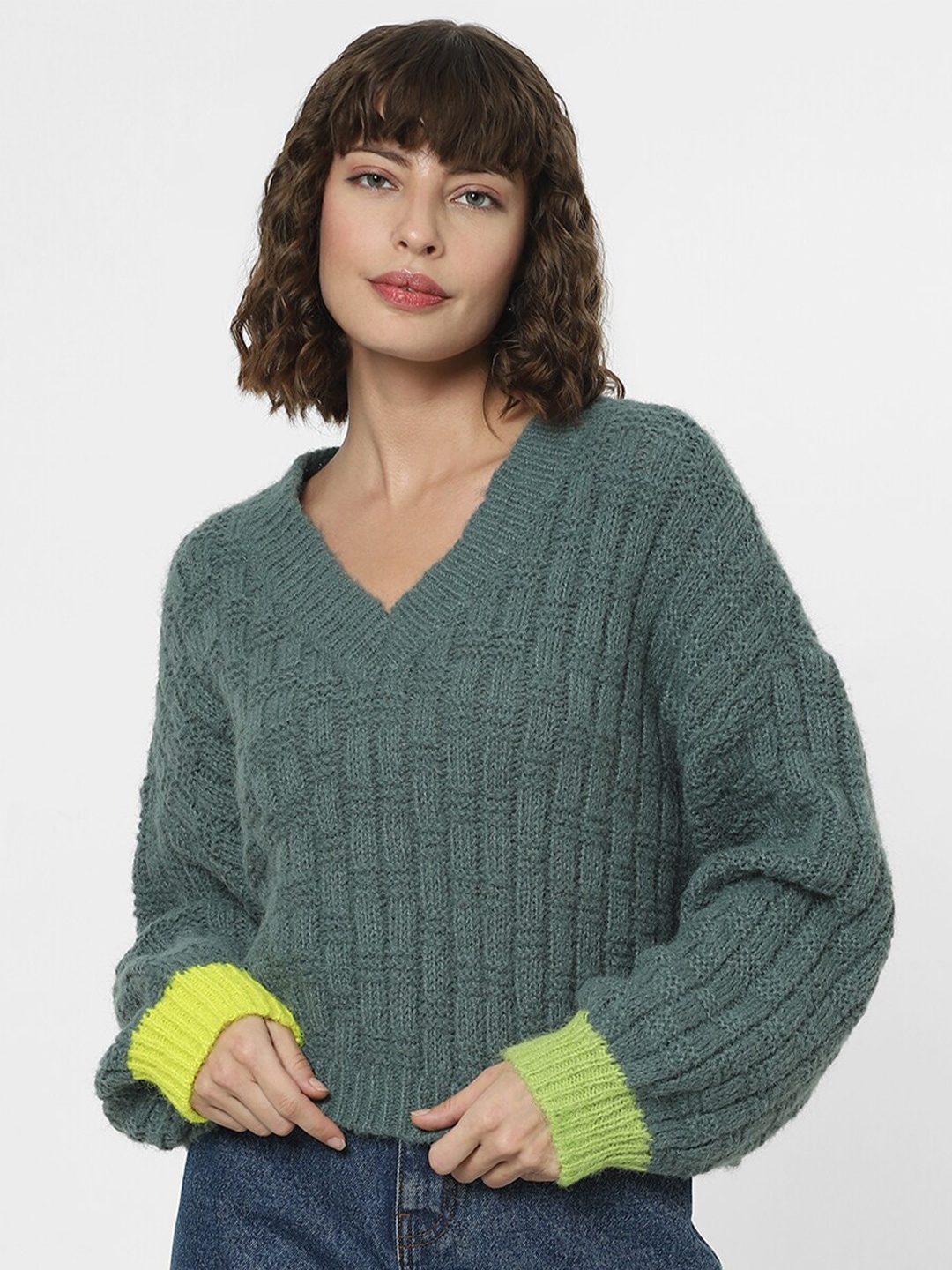 

Vero Moda Long Sleeves Cable Knit Pullover, Green