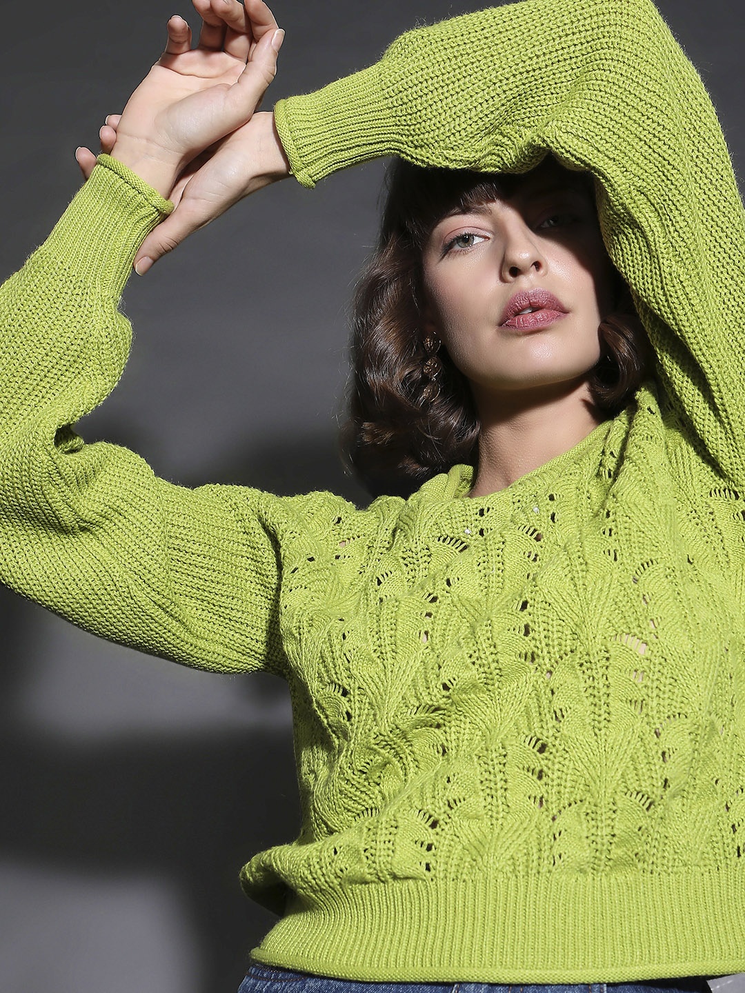 

Vero Moda Self Design Open Knit Pullover, Green
