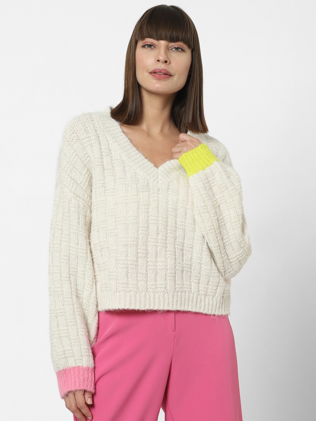 

Vero Moda Cable Knit V-Neck Pullover, Off white