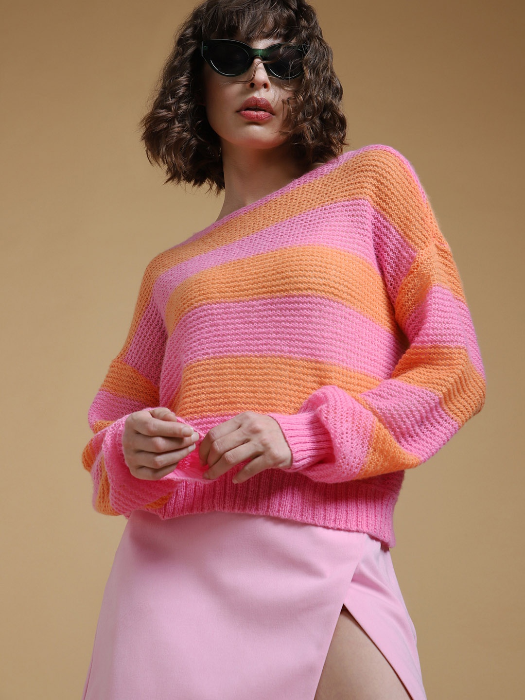 

Vero Moda Colourblocked Boat Neck Pullover, Pink