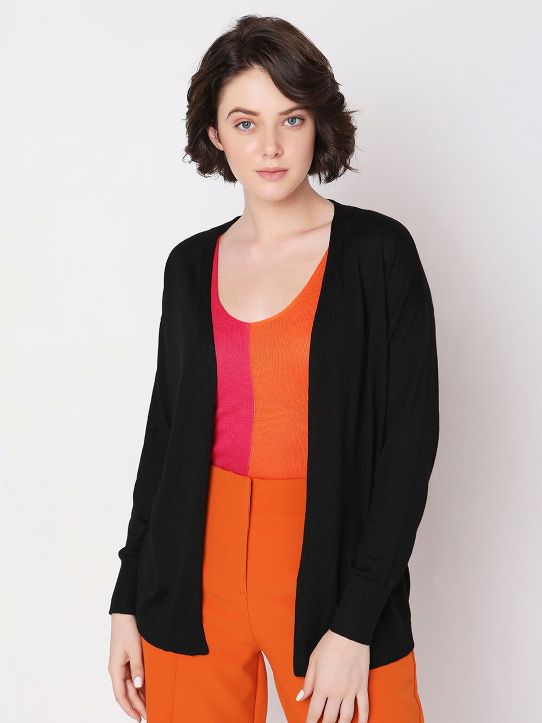 

Vero Moda Front Open Drop Shoulder Sleeves Sweater, Black