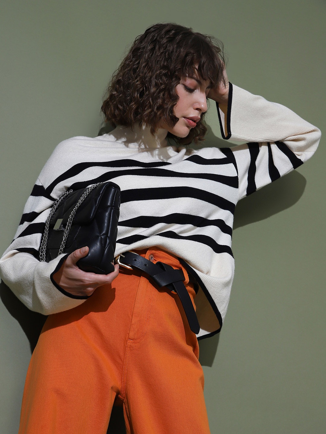 

Vero Moda Striped Turtle Neck Pullover, Off white