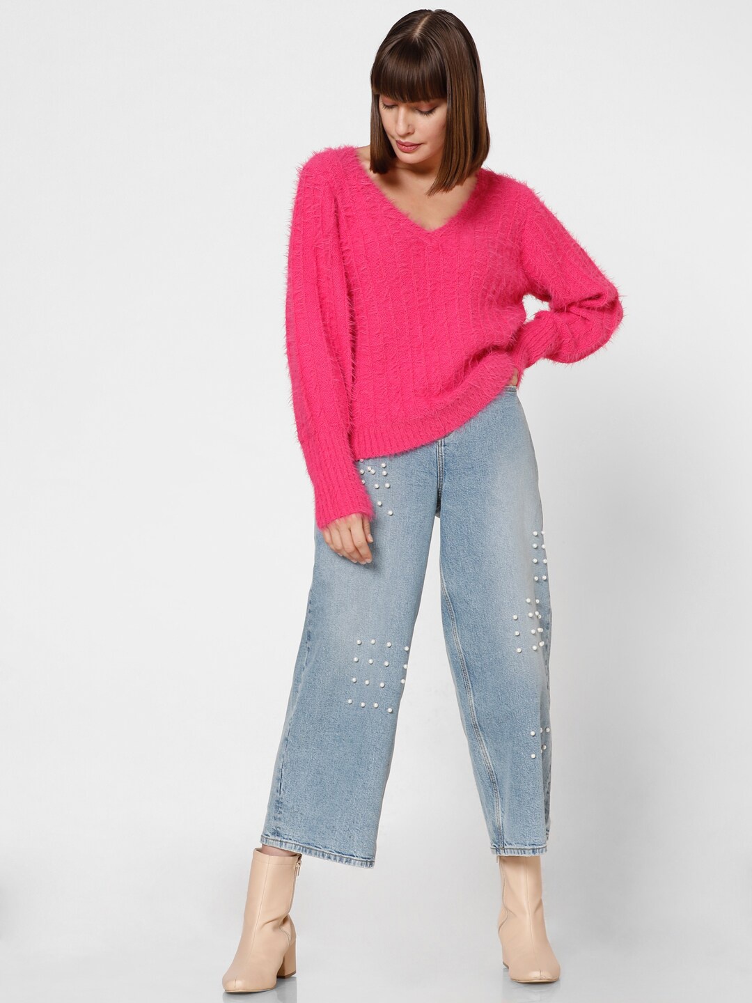 

Vero Moda Ribbed Pullover With Fuzzy Detail, Pink