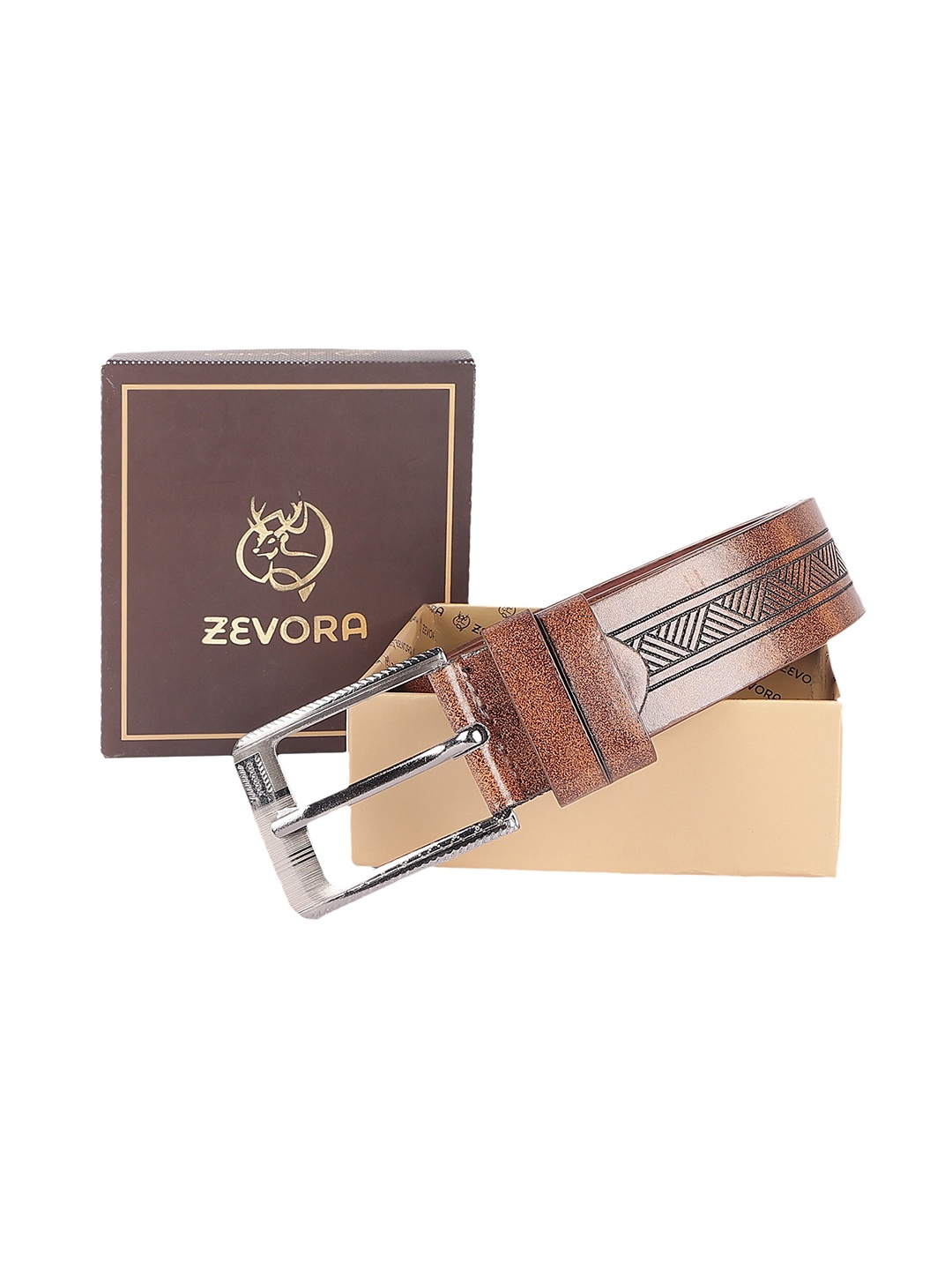 

ZEVORA Men Printed Synthetic Leather Casual Belt, Brown