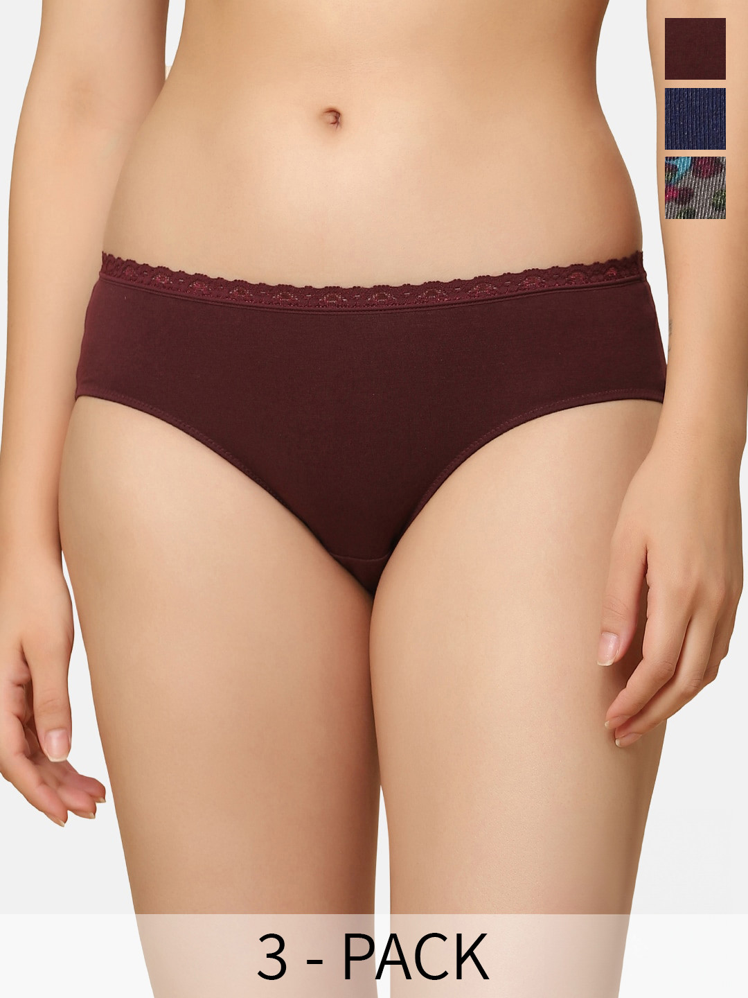 

Triumph Women Pack Of 3 Printed Mid-rise Hipster Briefs, Blue