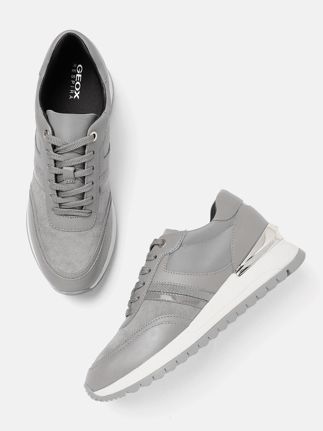 

Geox Women Leather Sneakers, Grey melange