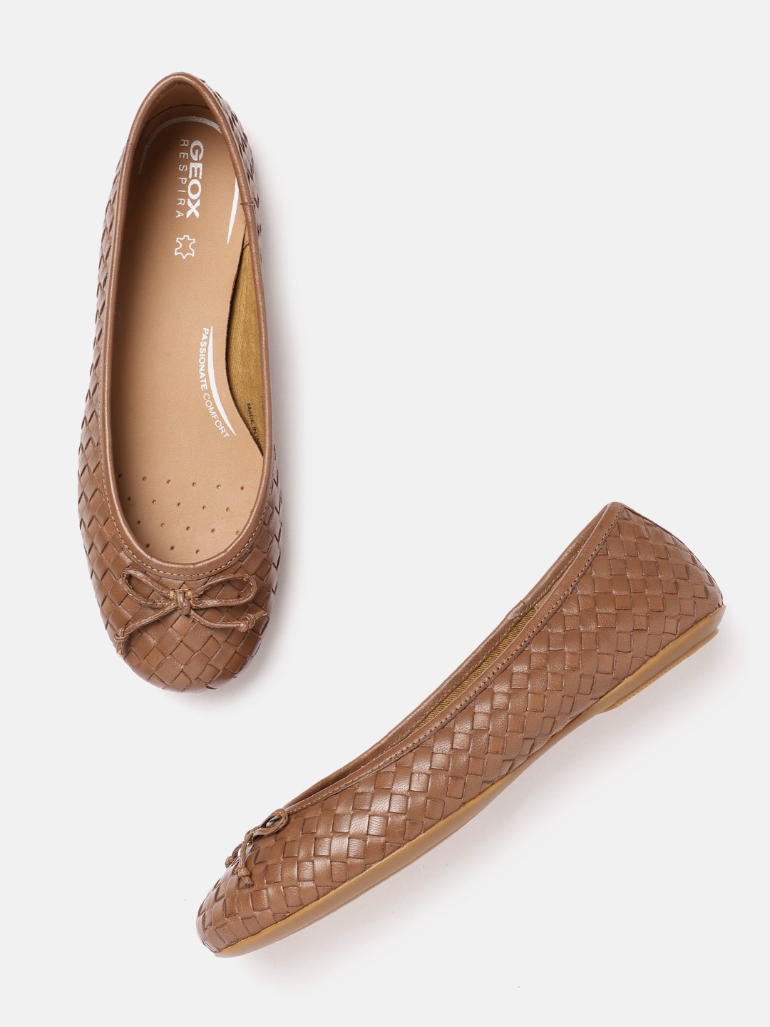 

Geox Women Textured Ballerinas with Bows Flats, Brown