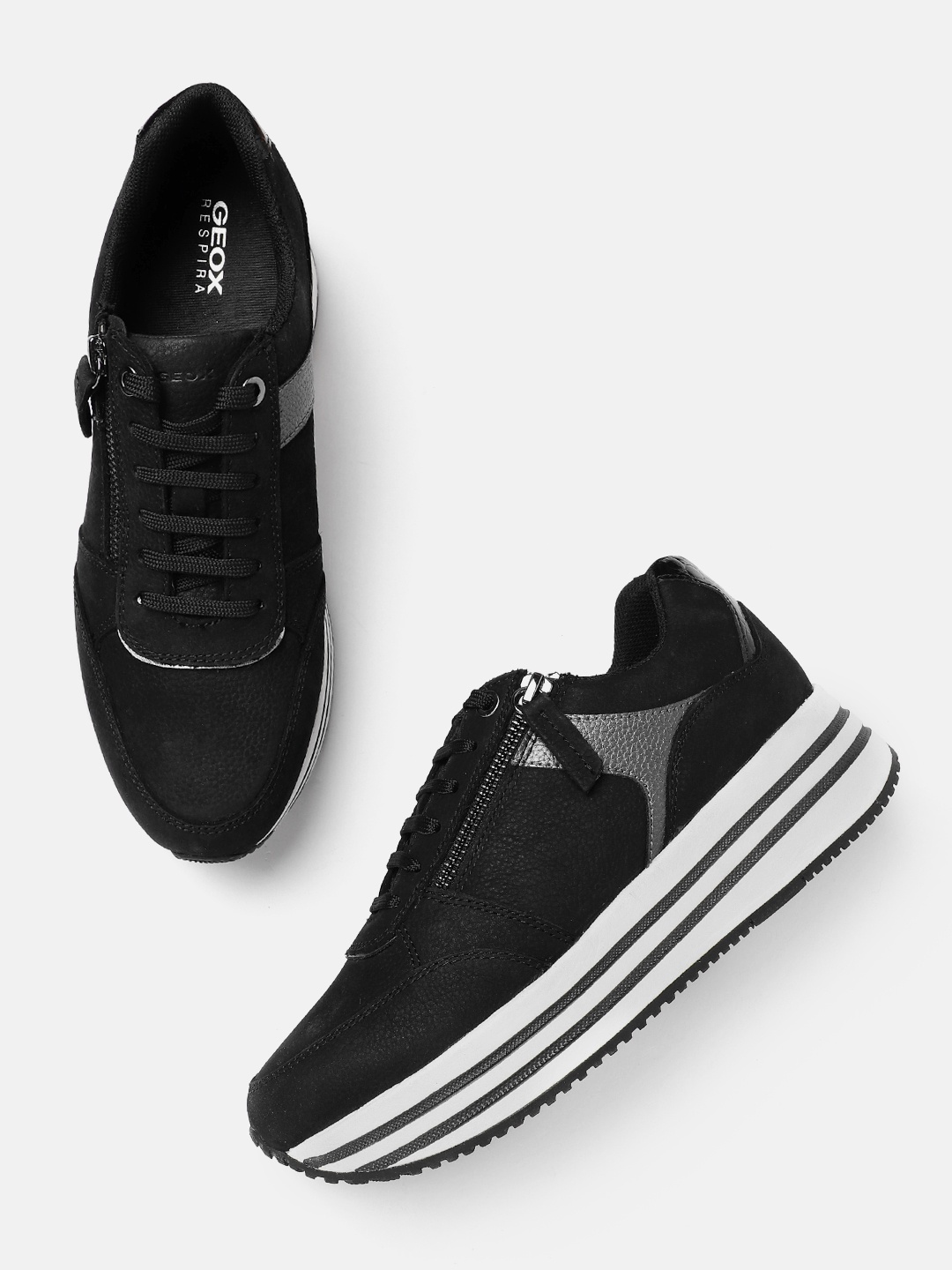 

Geox Women Leather Sneakers, Black