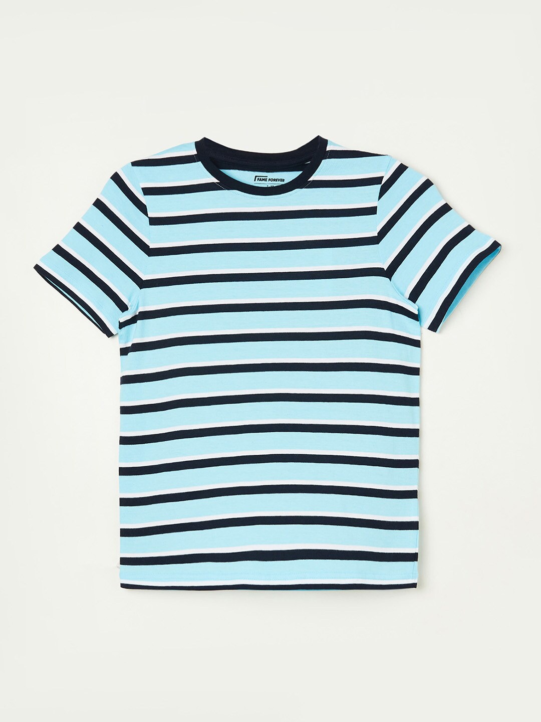 

Fame Forever by Lifestyle Boys Striped Round Neck Pure Cotton T-shirt, Blue