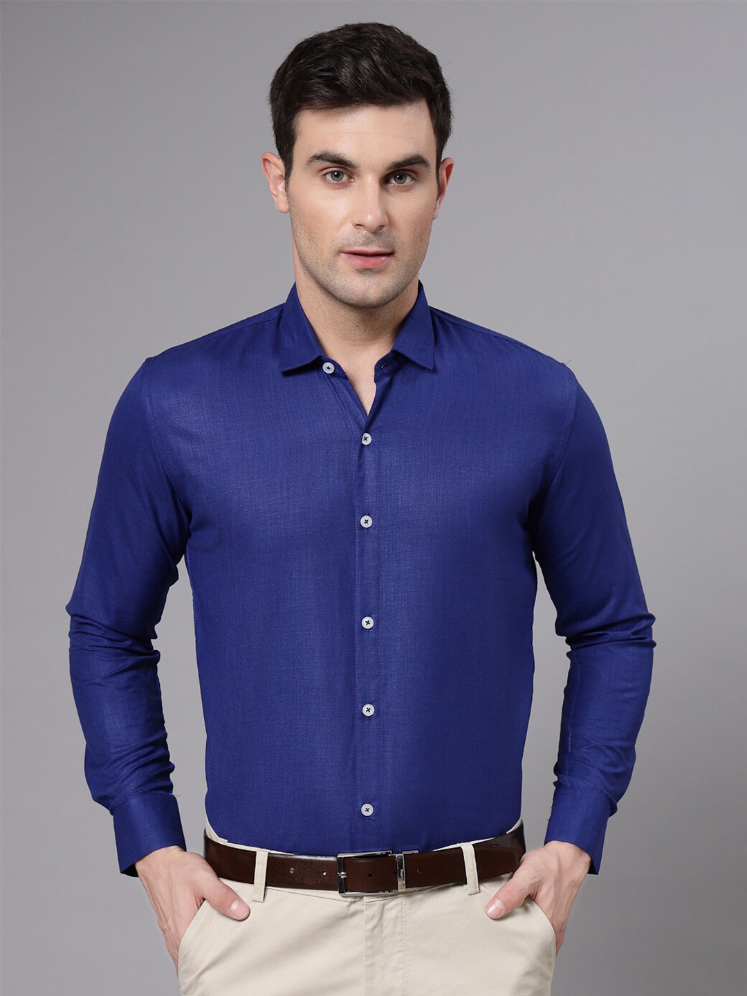 

Molly & Michel Spread Collar Slim Fit Cotton Formal Shirt, Blue