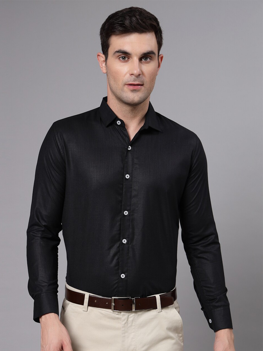 

Molly & Michel Spread Collar Slim Fit Cotton Formal Shirt, Black