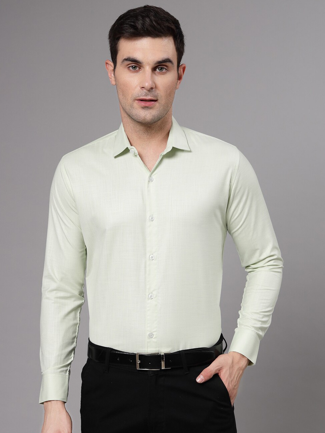 

Molly & Michel Spread Collar Slim Fit Cotton Formal Shirt, Green