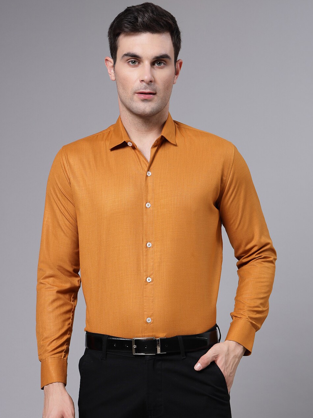 

Molly & Michel Spread Collar Slim Fit Cotton Formal Shirt, Rust