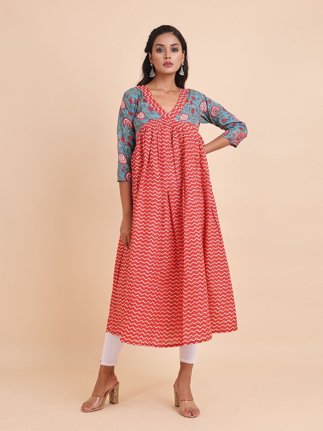 

Disli Printed Pure Cotton Anarkali Alia Cut Kurta, Red
