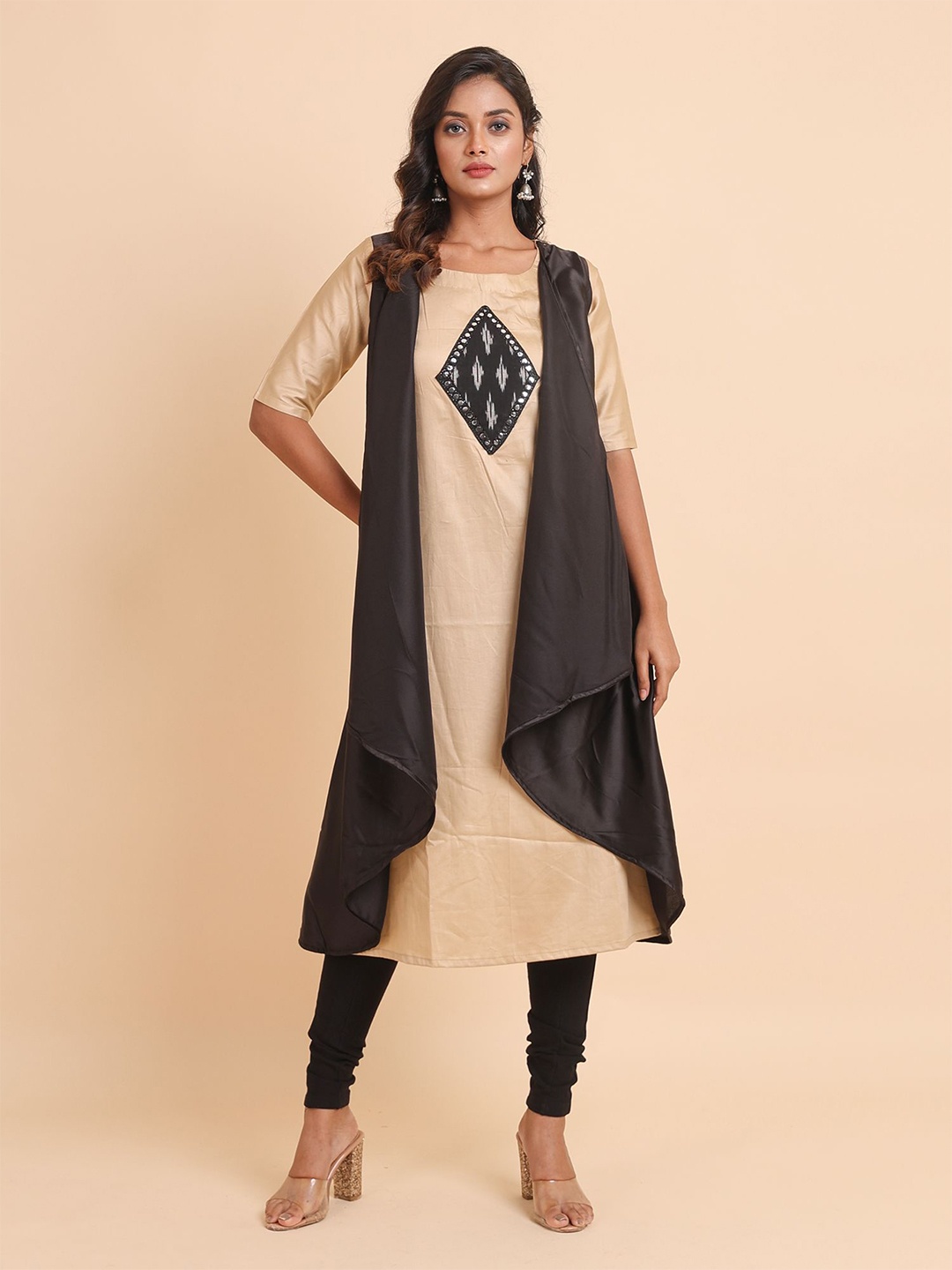 

Disli Printed Detail Jacket Style Kurta, Beige