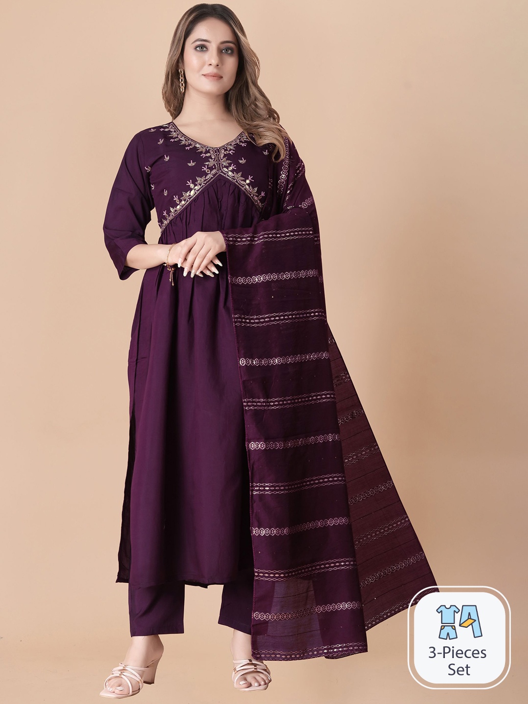 

B4ME.COM Embroidered Thread Work Kurta & Trousers With Dupatta, Purple