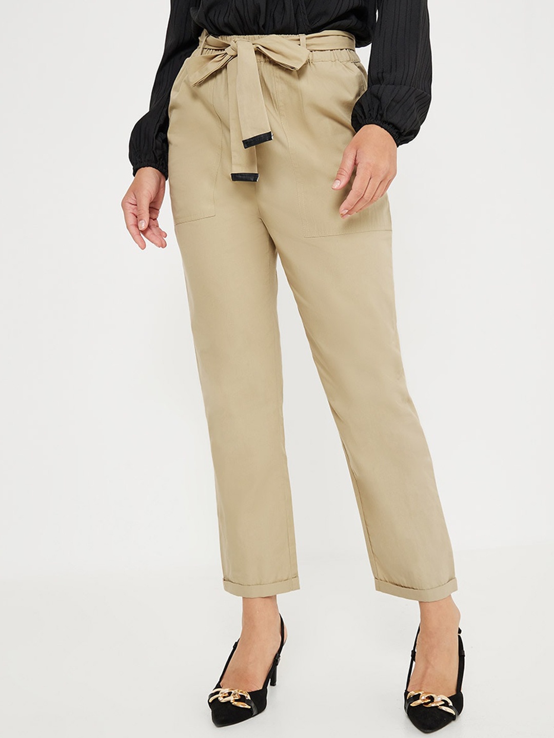

Styli Women Straight Fit High-Rise Trousers, Beige