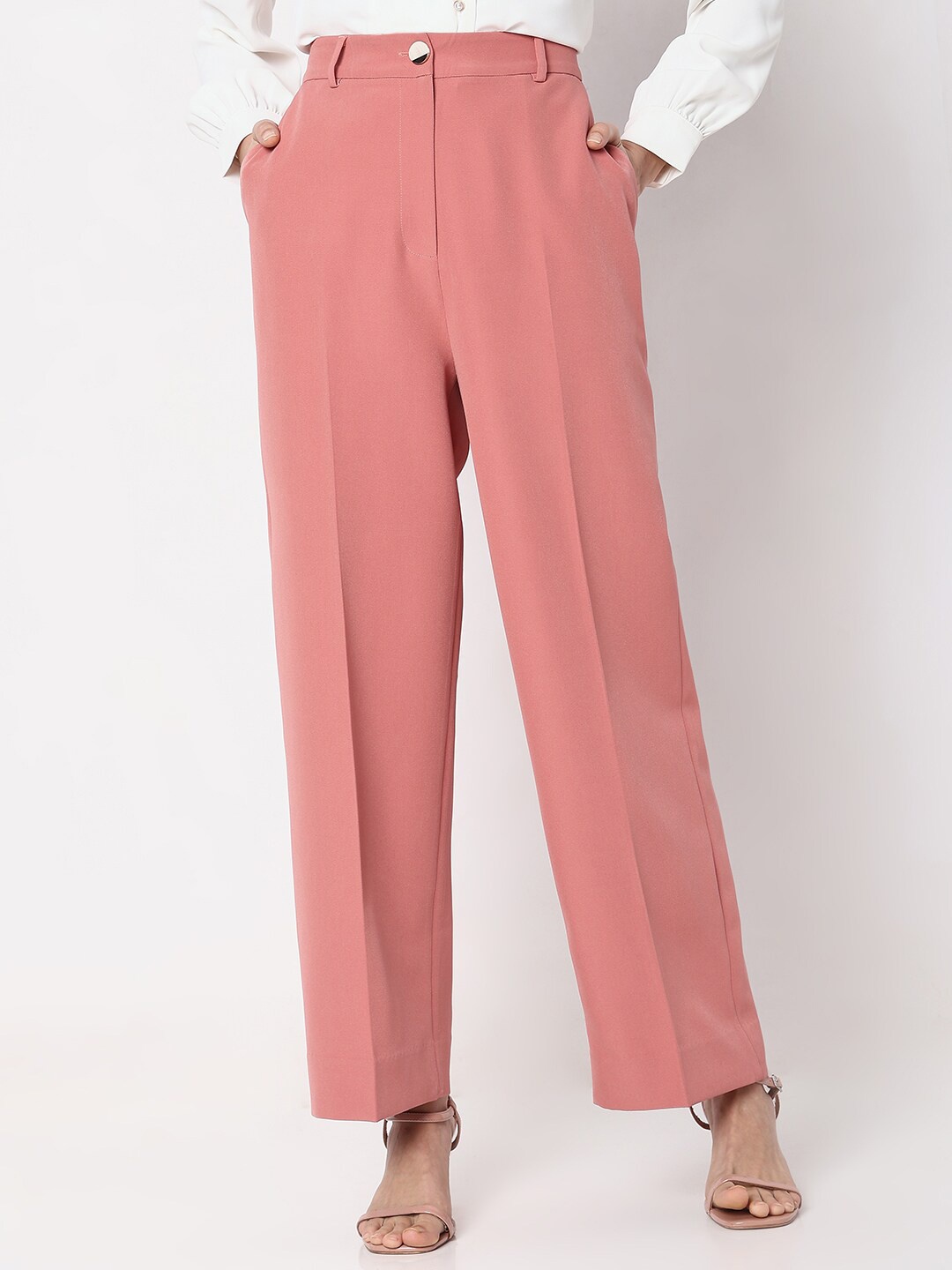 

Vero Moda Women High-Rise Pleated Formal Trousers, Pink