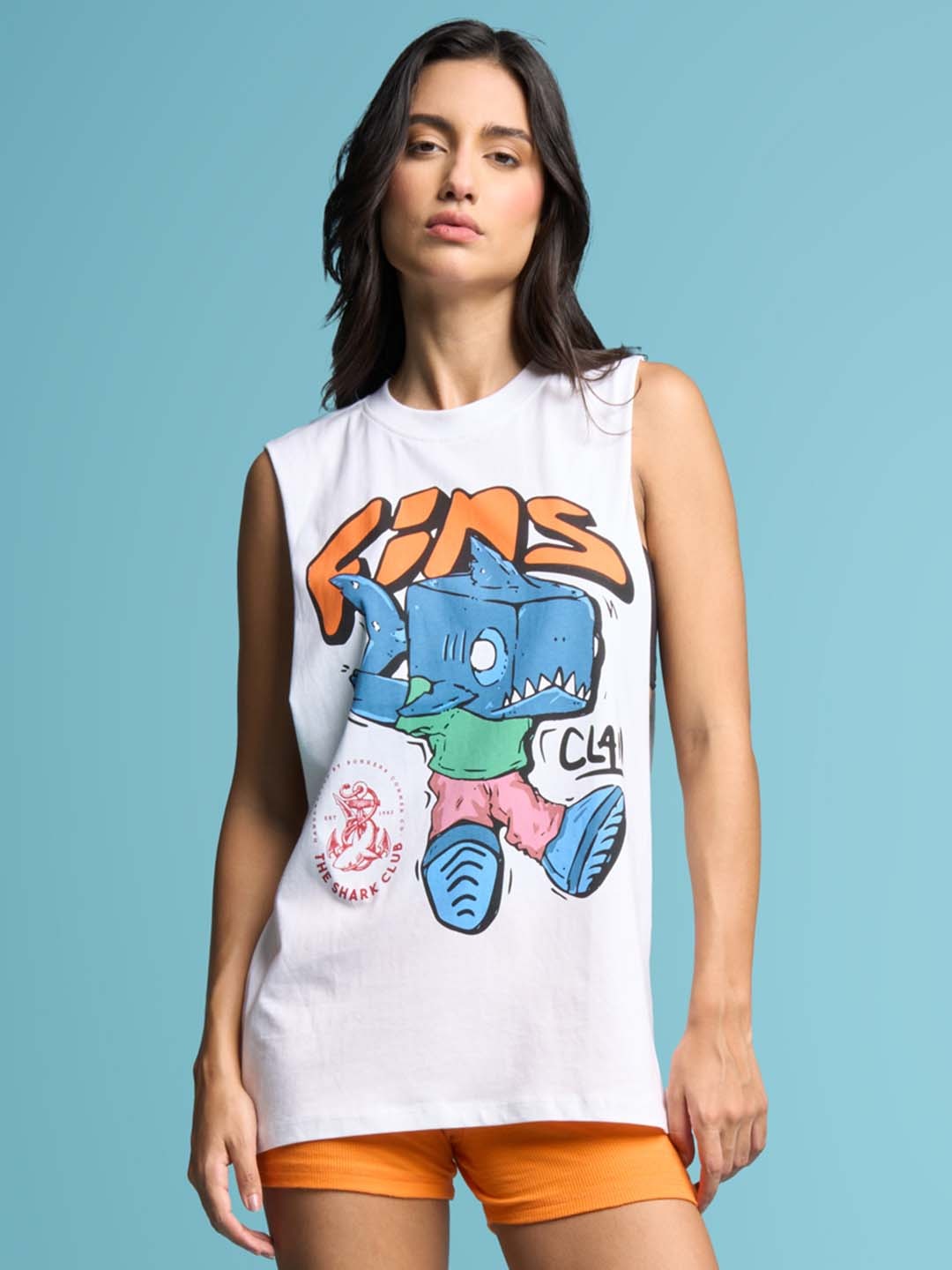 

Bonkers Corner Oversized Graphic Printed Cotton Casual T-shirt, White