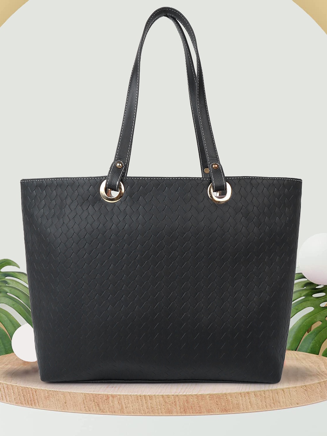 

OsaiZ Textured Oversized Structured Shoulder Bag, Black