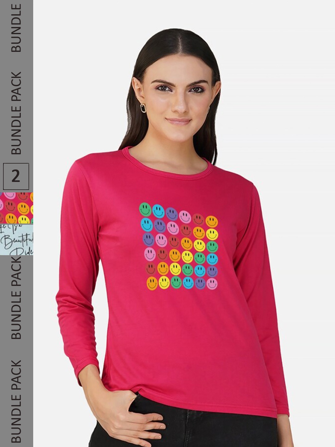 

CHOZI Pack Of 2 Graphic Printed Cotton T-shirt, Pink