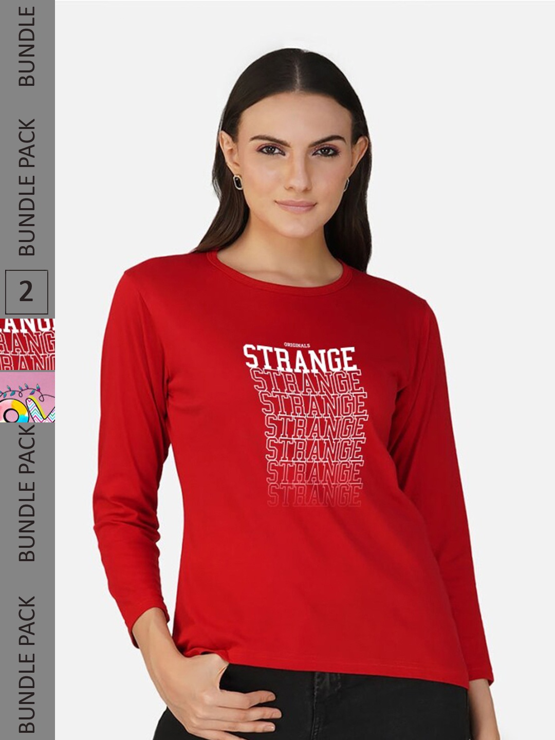 CHOZI Pack Of 2 Printed Round Neck Regular Fit Pure Cotton Casual T-shirt, Red