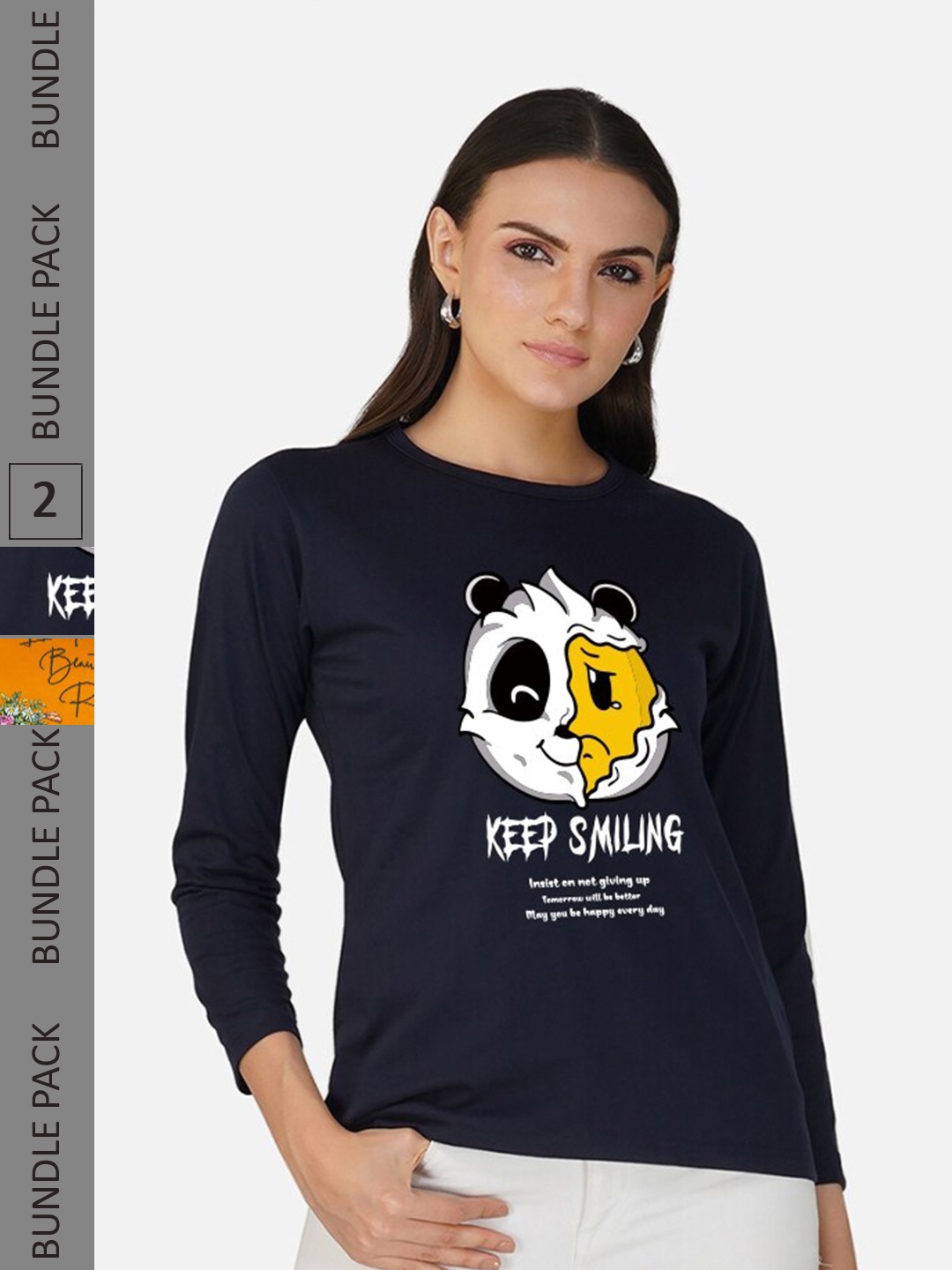 

CHOZI Pack Of 2 Typography Printed Round Neck Cotton T-shirt, Navy blue