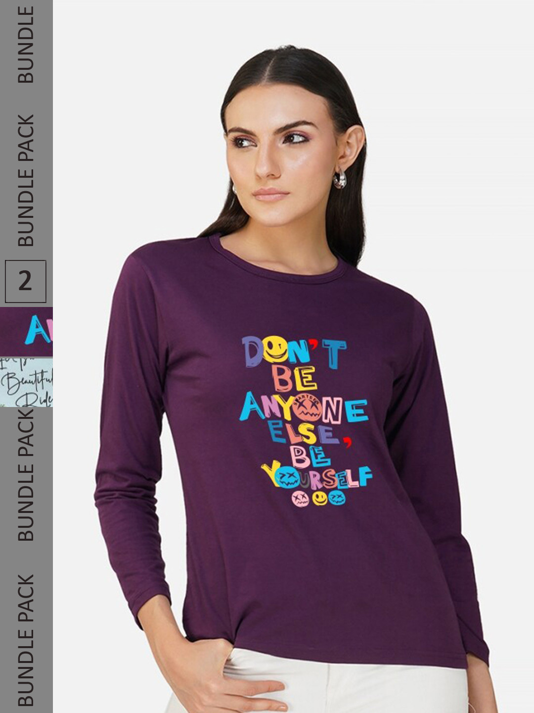 

CHOZI Pack of 2 Typography Printed Regular Fit Cotton T-Shirt, Purple