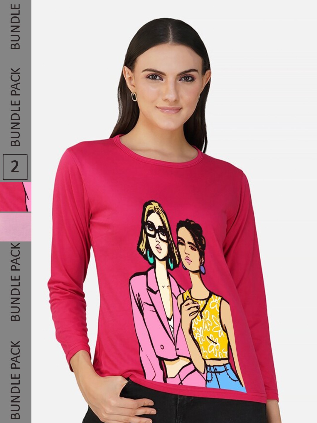

CHOZI Pack Of 2 Printed Pure Cotton T-shirt, Fuchsia