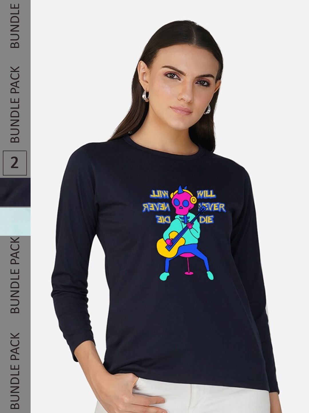 

CHOZI Pack Of 2 Typography Printed Round Neck Cotton T-shirt, Navy blue