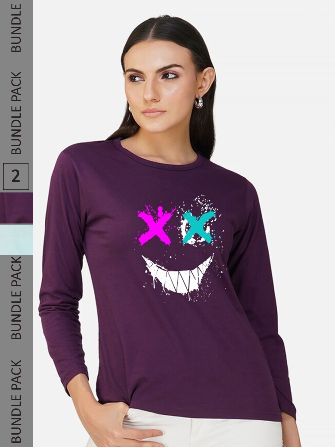 

CHOZI Pack Of 2 Printed Round Neck Regular Fit Pure Cotton Casual T-shirt, Purple
