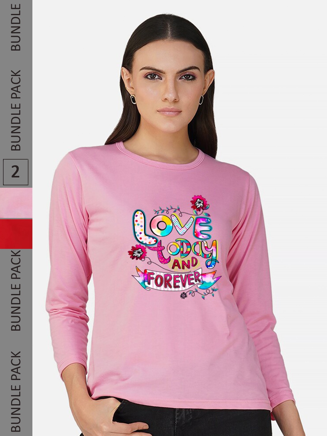 

CHOZI Pack of 2 Typography Printed Cotton T-shirt, Pink