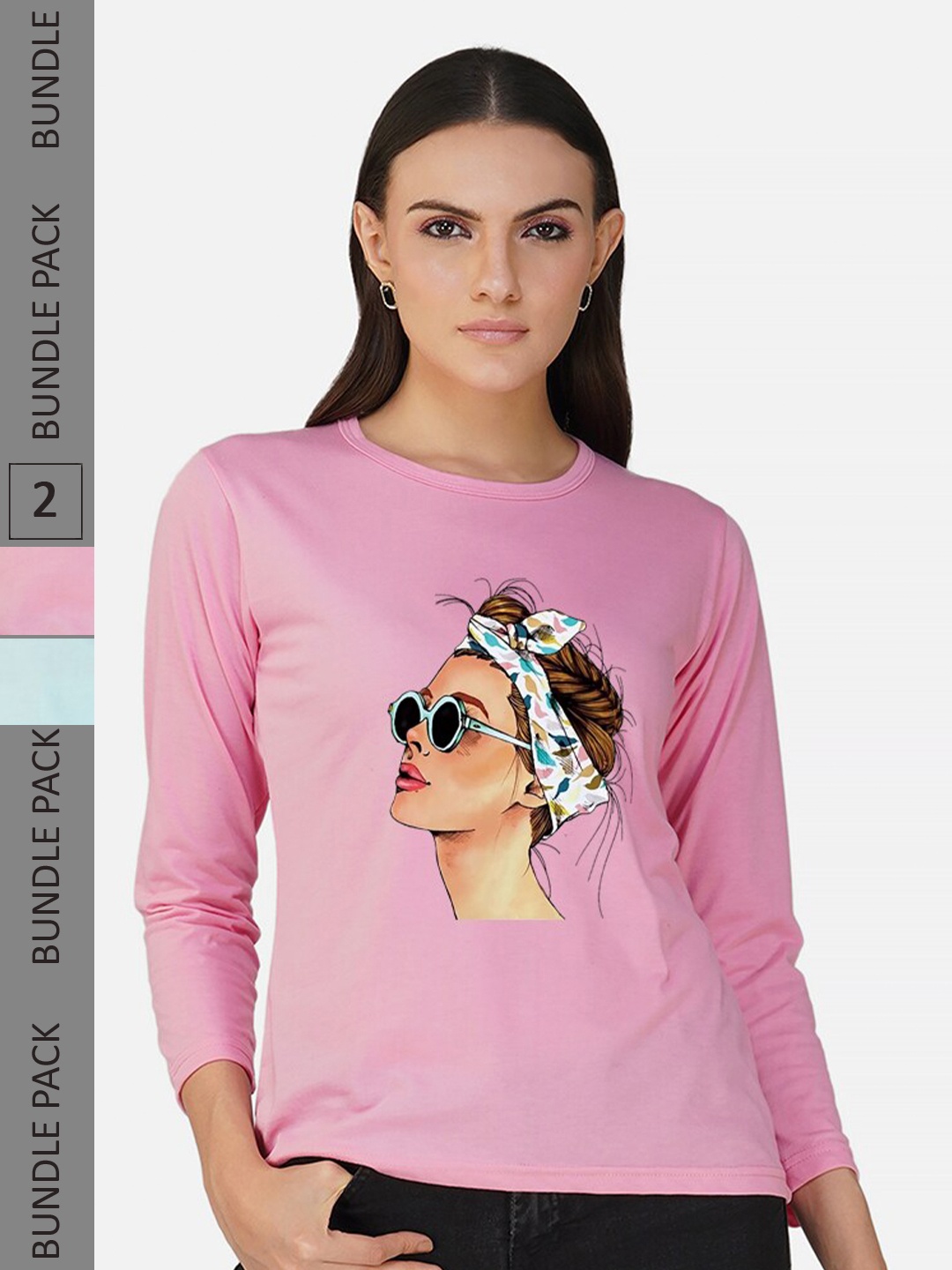 

CHOZI Pack Of 2 Printed Cotton Casual T-shirt, Pink