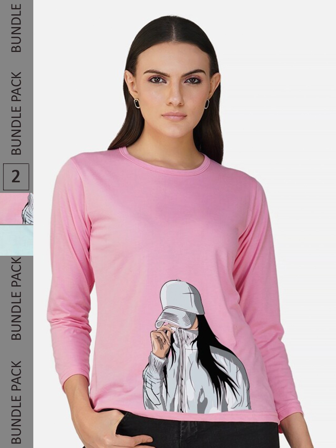 

CHOZI Pack of 2 Graphic Printed Regular Fit Cotton T-Shirt, Pink