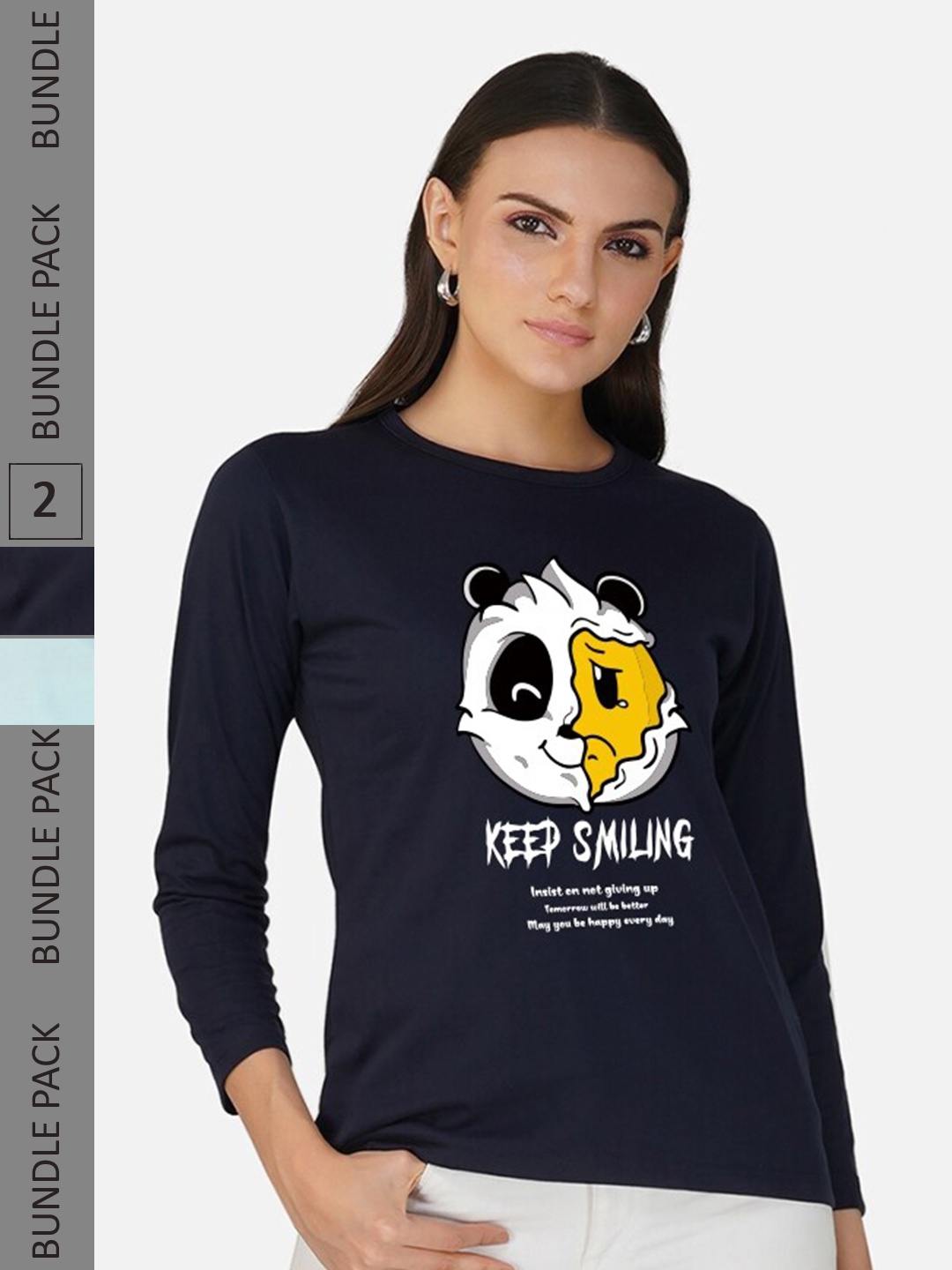 CHOZI Pack Of 2 Printed Round Neck Regular Fit Pure Cotton Casual T-shirt, Navy blue