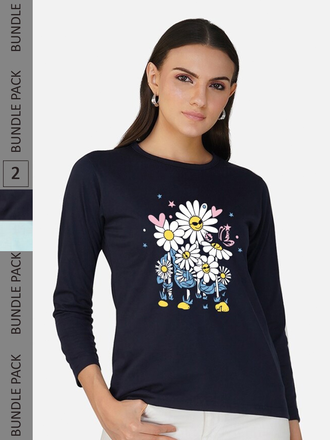 

CHOZI Pack of 2 Graphic Printed Regular Fit Cotton T-Shirt, Navy blue