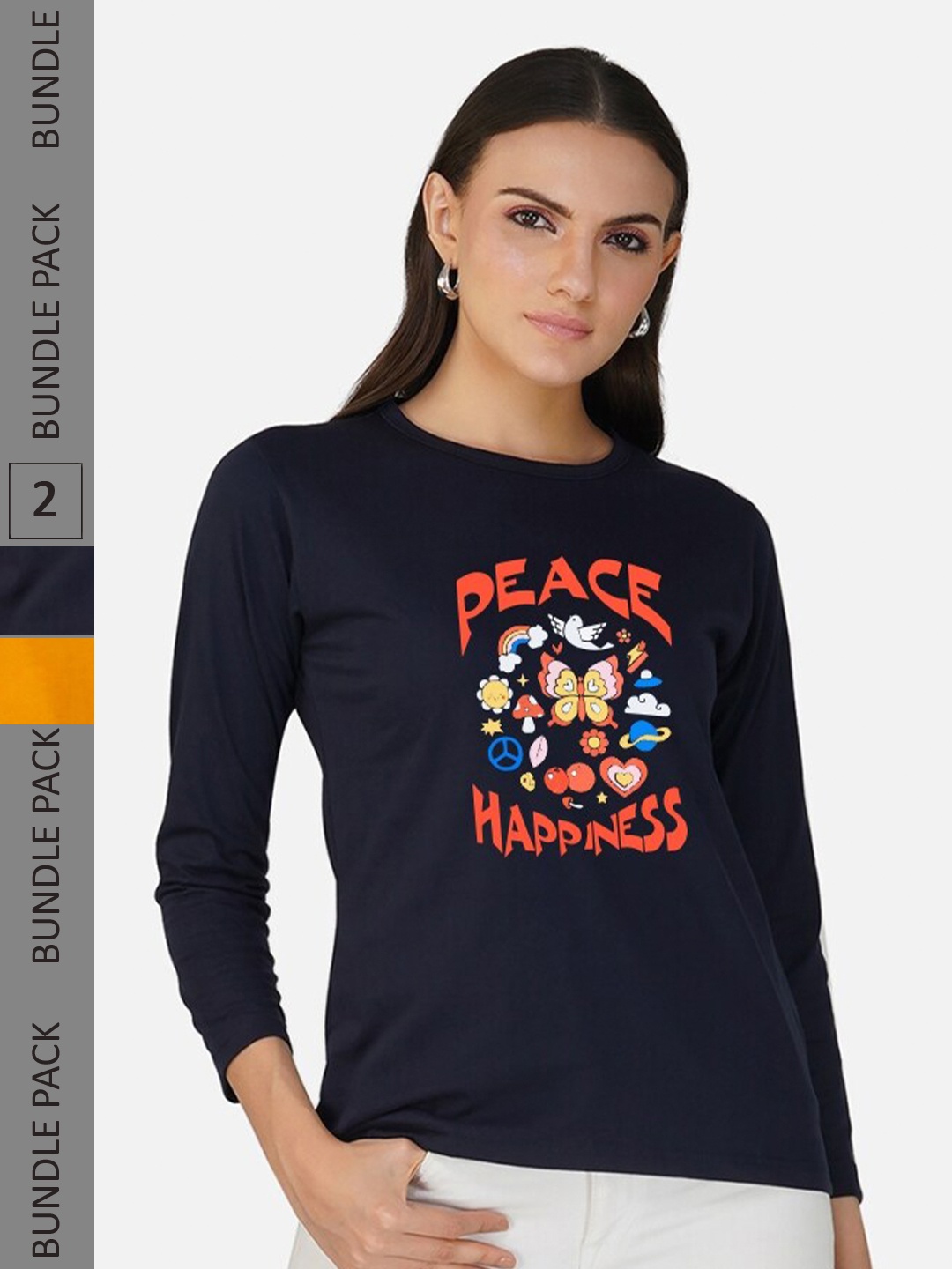 

CHOZI Pack of 2 Typography Printed Cotton T-shirt, Navy blue