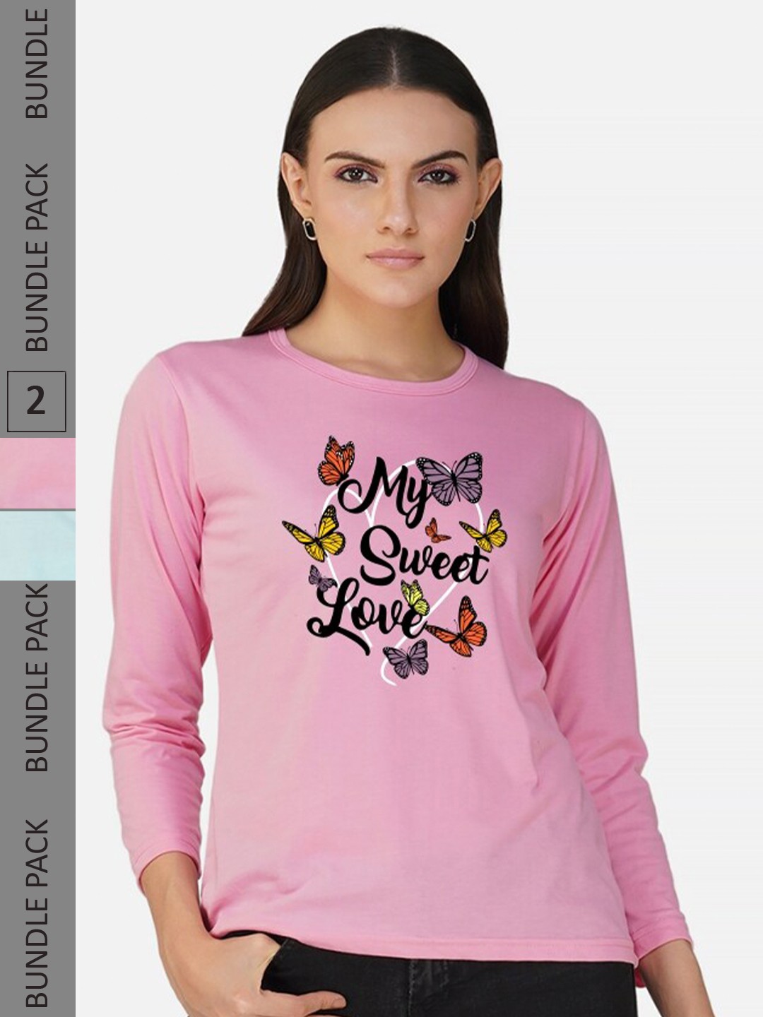 

CHOZI Pack Of 2 Printed Round Neck Cotton T-shirt, Pink