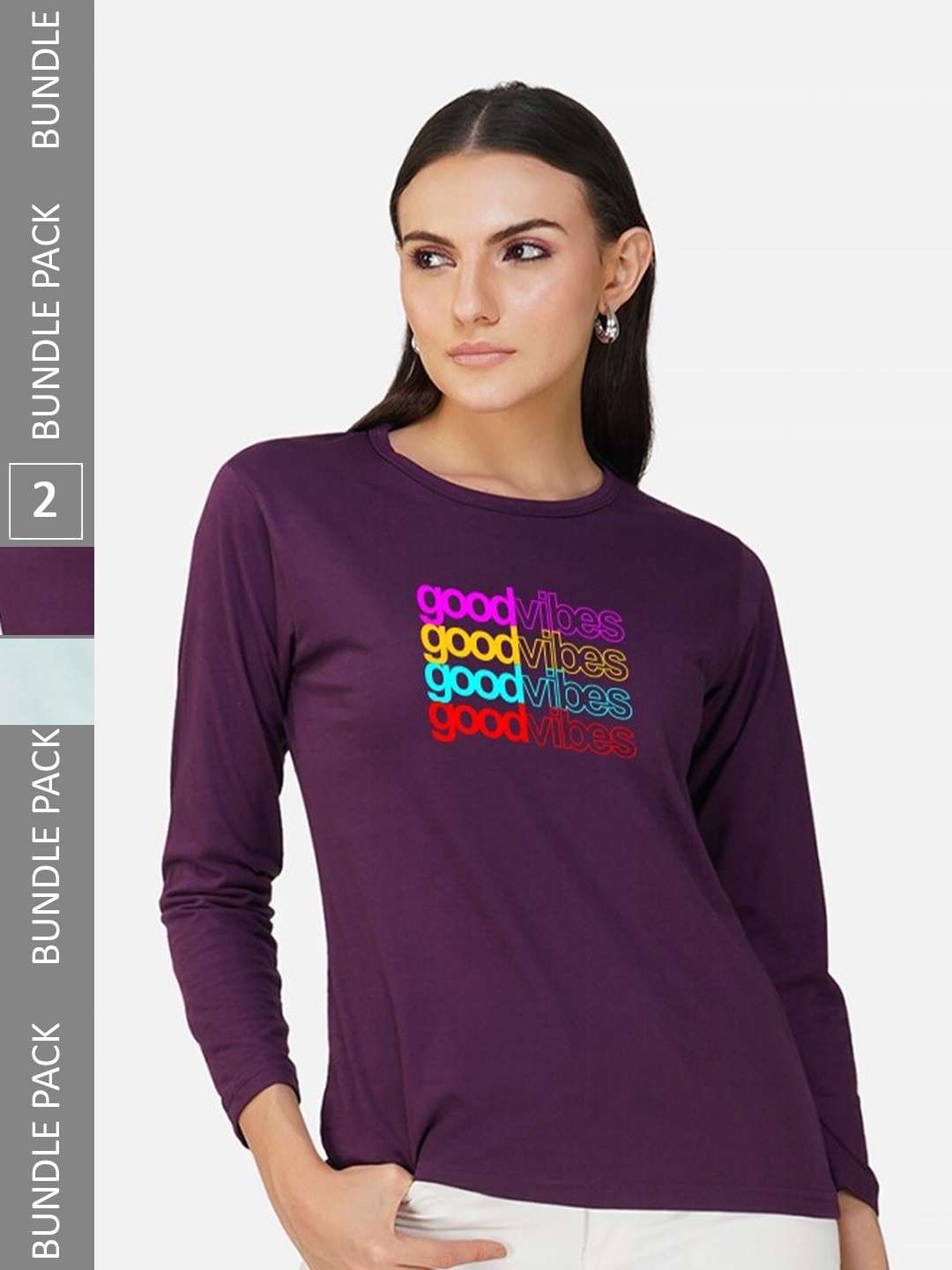 

CHOZI Pack Of 2 Printed Round Neck Regular Fit Pure Cotton Casual T-shirt, Purple