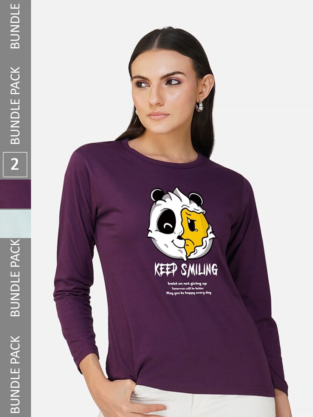 

CHOZI Pack Of 2 Printed Cotton Casual T-shirt, Purple