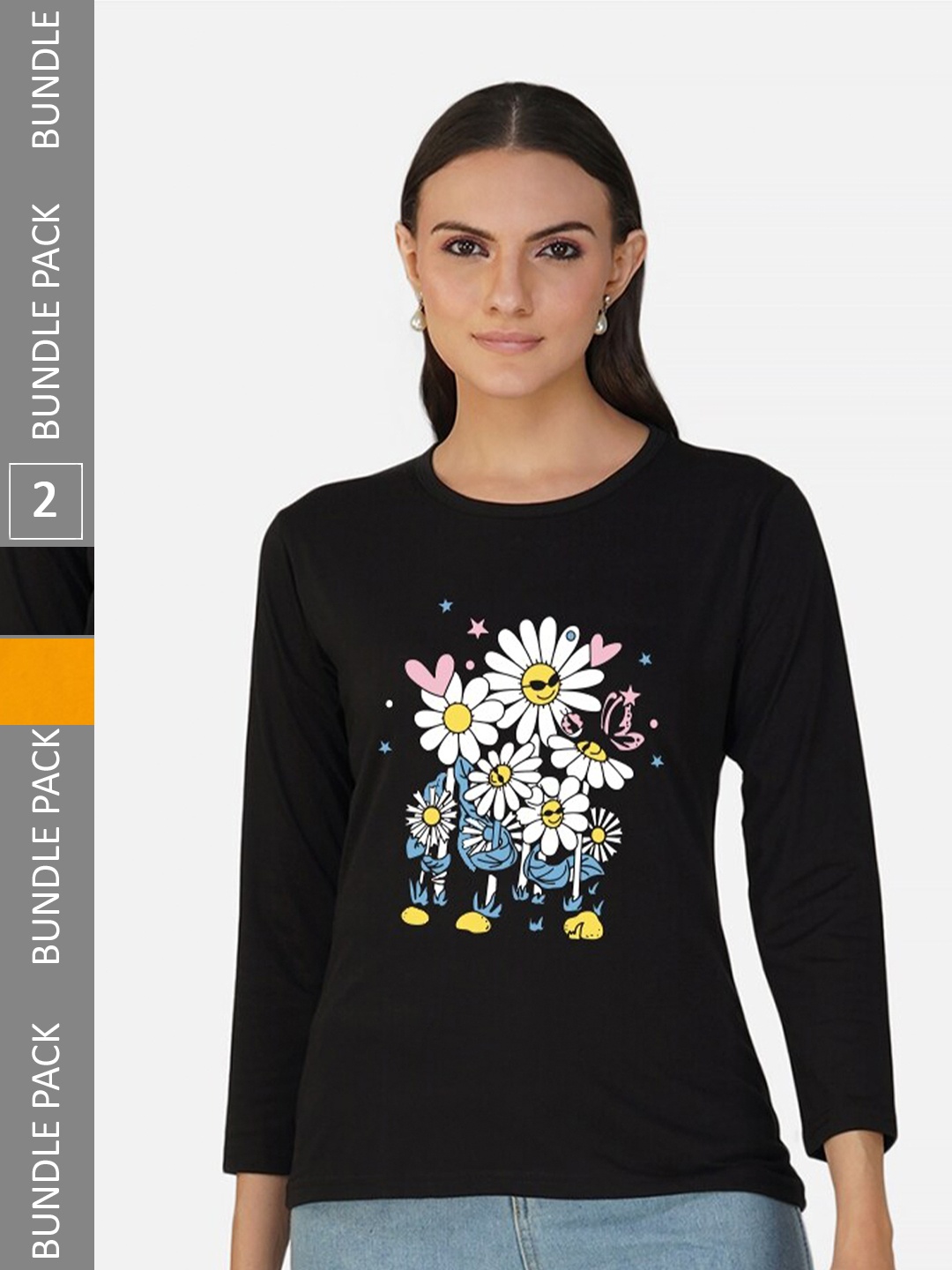 

CHOZI Pack of 2 Graphic Printed Regular Fit Cotton T-Shirt, Black