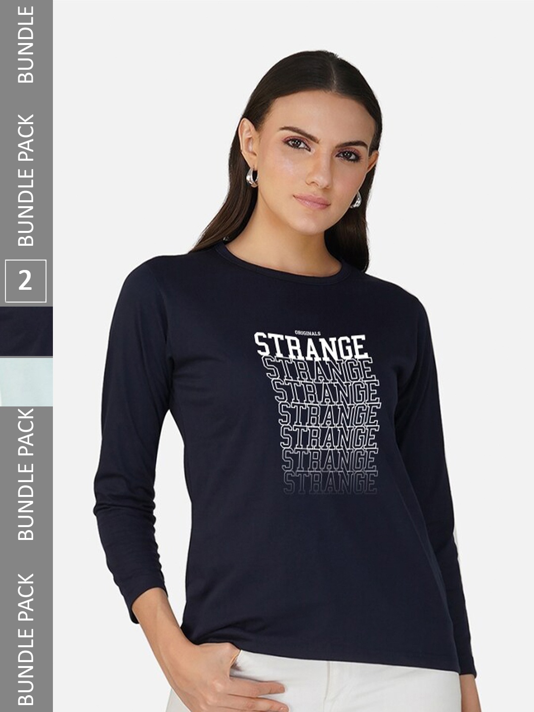 

CHOZI Pack Of 2 Typography Printed Round Neck Cotton T-shirt, Navy blue