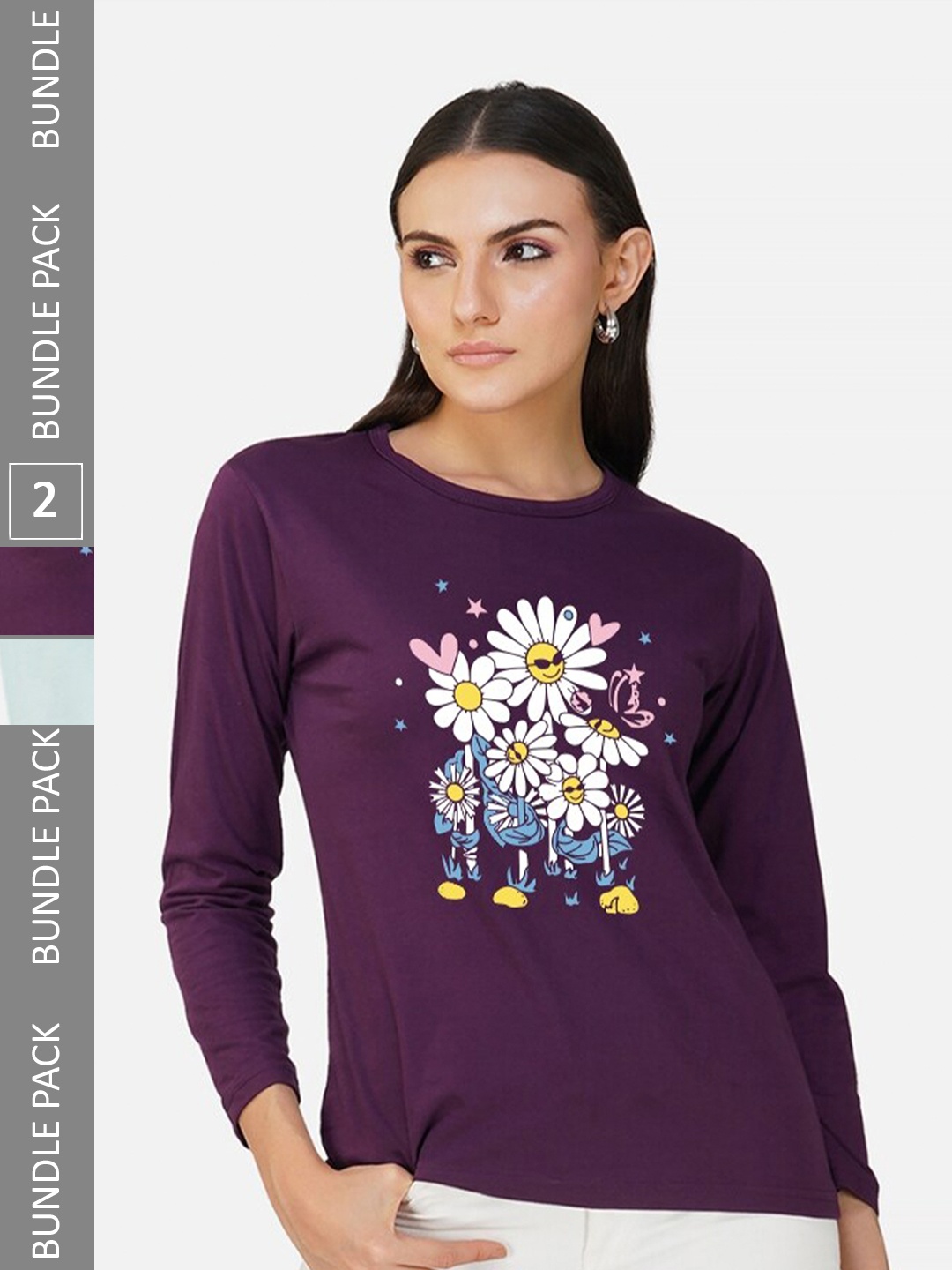 

CHOZI Pack of 2 Graphic Printed Regular Fit Cotton T-Shirt, Purple
