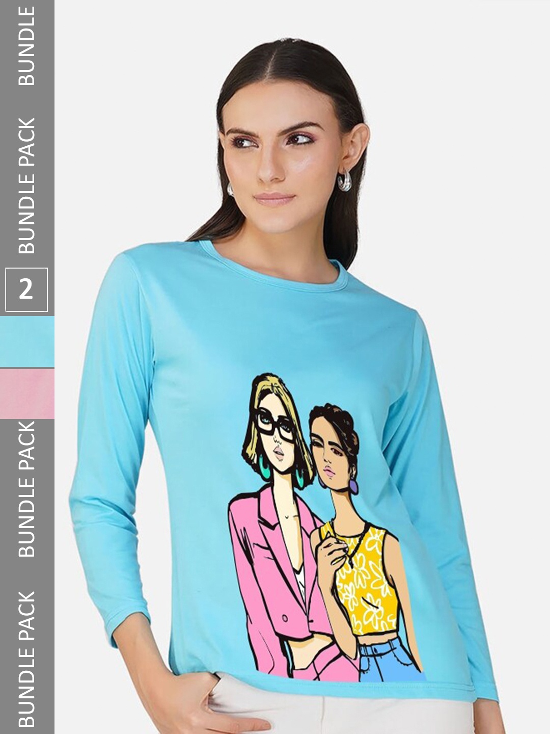 

CHOZI Pack of 2 Graphic Printed Regular Fit Cotton T-Shirt, Turquoise blue