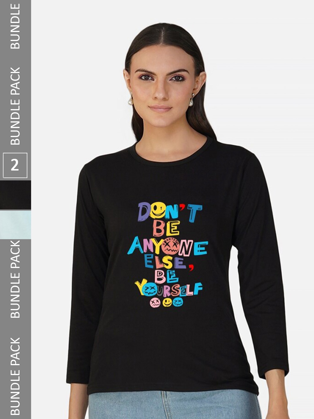 

CHOZI Pack Of 2 Typography Printed Cotton T-shirt, Black